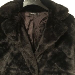 Women’s Boohoo Maxi Soft Faux  Fur Black Coat